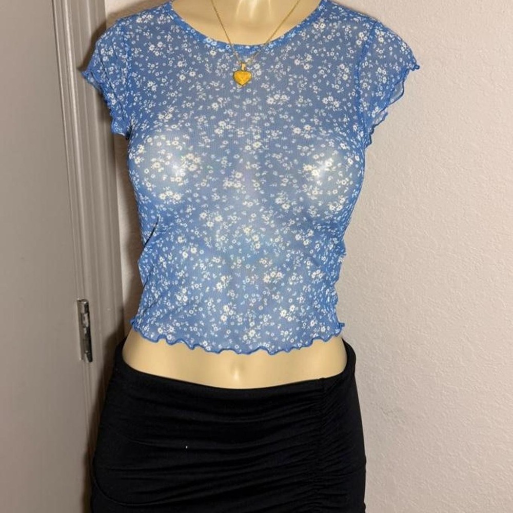 Blue and white floral mesh top from American Eagle